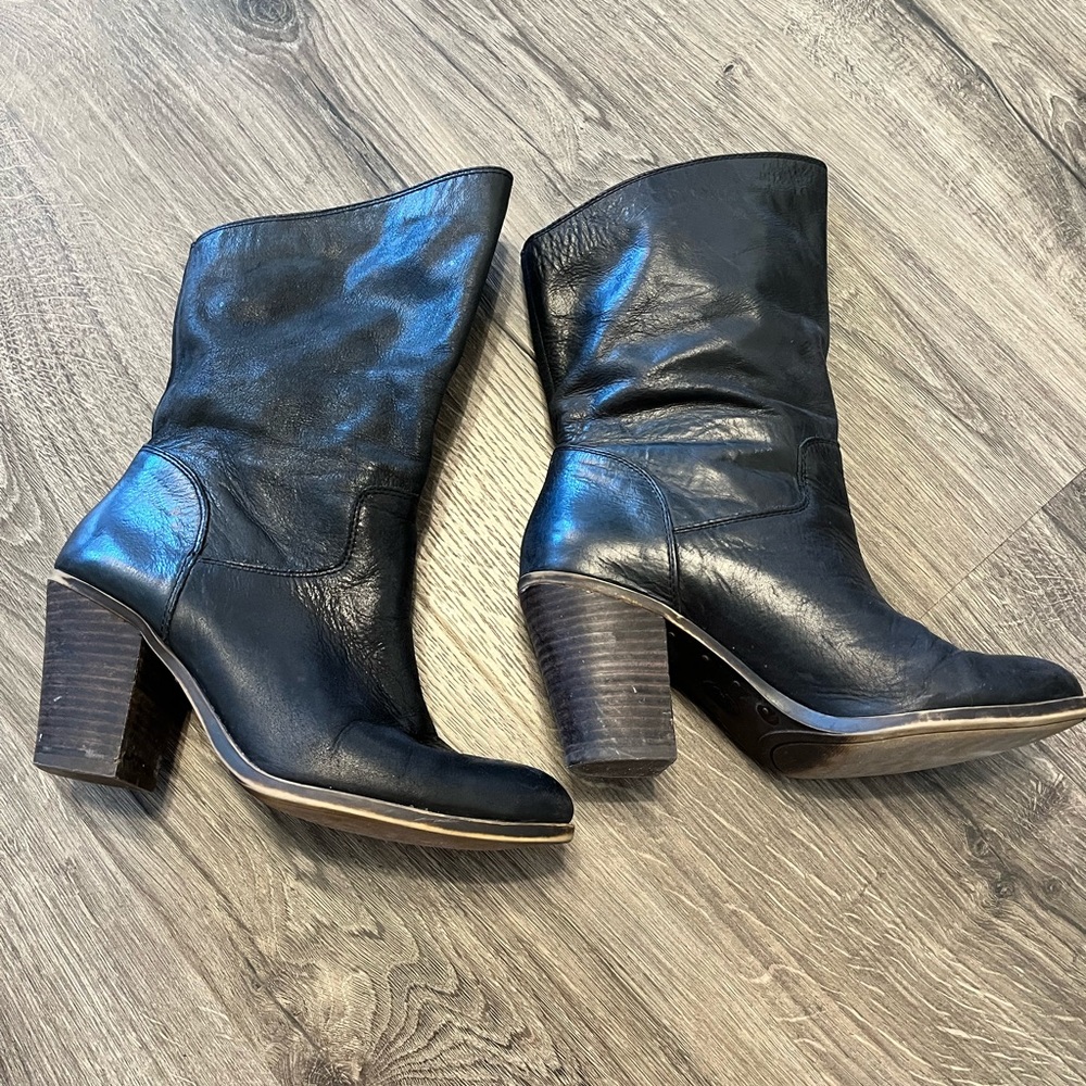 Lucky Brand mid-calf black leather boot, size 10